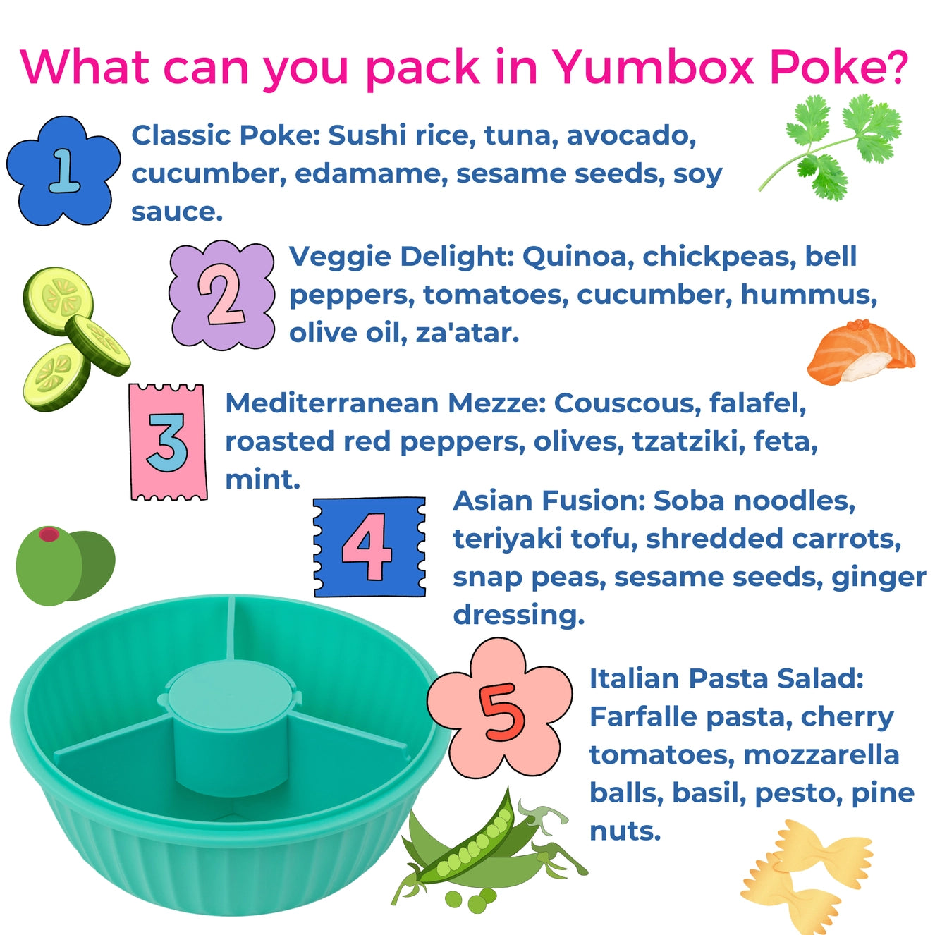 YumBox Poke Bowl with 3 Part Divider - Paradise Aqua