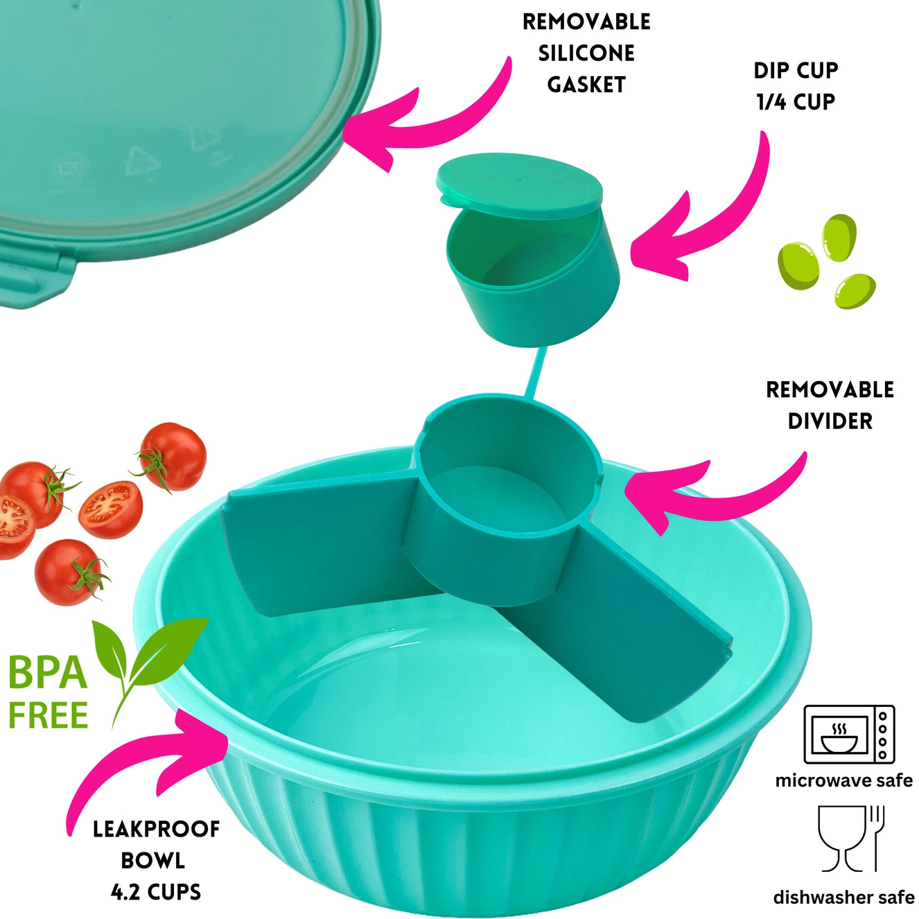 YumBox Poke Bowl with 3 Part Divider - Paradise Aqua